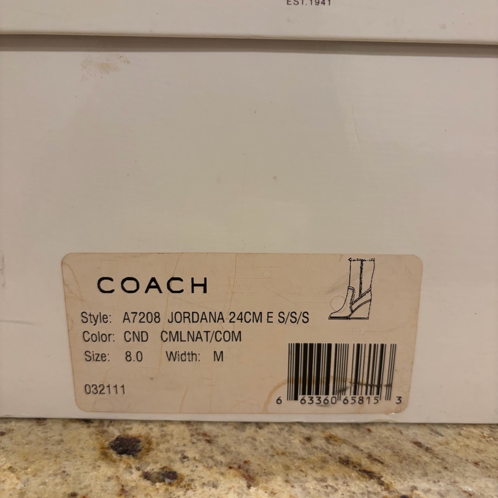 COACH Jordana Camel Suede Signature Monogram Wedge Boots 8 A7208 - Picture 6 of 6